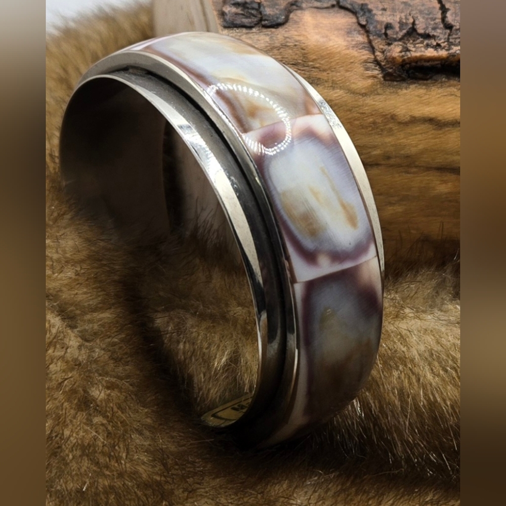 🐚 Shell Inlay Cuff Bracelet Handmade in Philippines Size 6.5 with 1.5" Opening